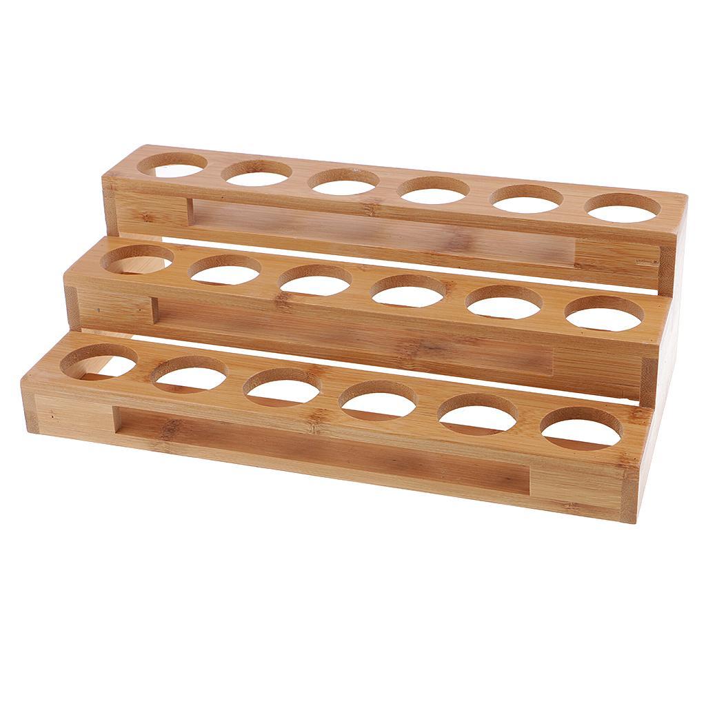 2pcs 18 Slot Essential Oil Wooden Rack Tray Organizer - 3 Tiers Storage Case