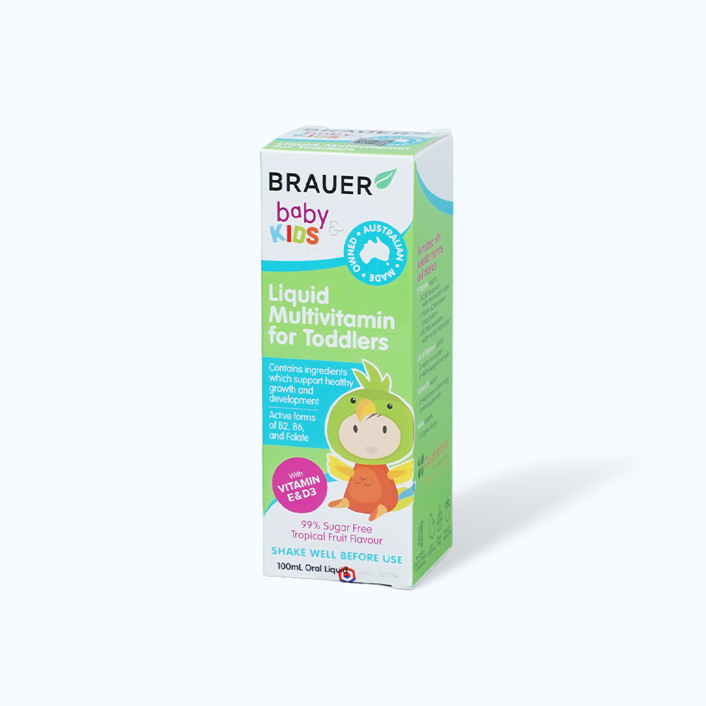 Brauer Kids Liquid Multivitamin for Toddlers - Bổ sung vitamin tổng hợp cho bé từ 1-3 tuổi (100ml)