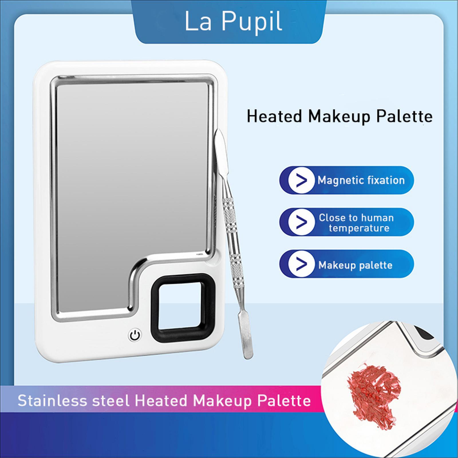 Heated Makeup Palette Beauty Nail Art Pigment Blending Mixing with Spatula