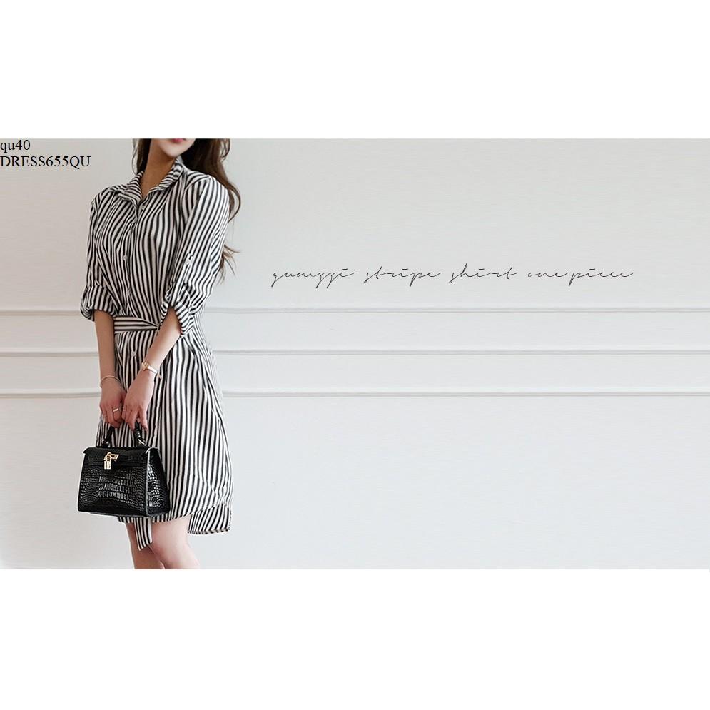 DRESS546 ĐẦM SỌC SƠ MI THẮT EO