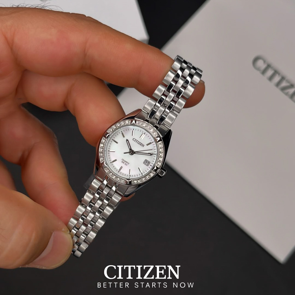 Đồng Hồ Nữ Citizen Pin-Quartz Đính Đá Swarovski Dây Thép Không Gỉ EU6060-55D - Mặt Xà Cừ (26mm)