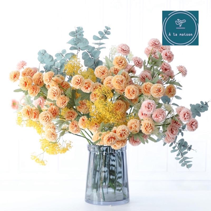 Cành hoa cẩm chướng 7 nhánh bông cao 75cm dùng trong thiết kế trang trí nhà cửa, hoa lụa thiết kế