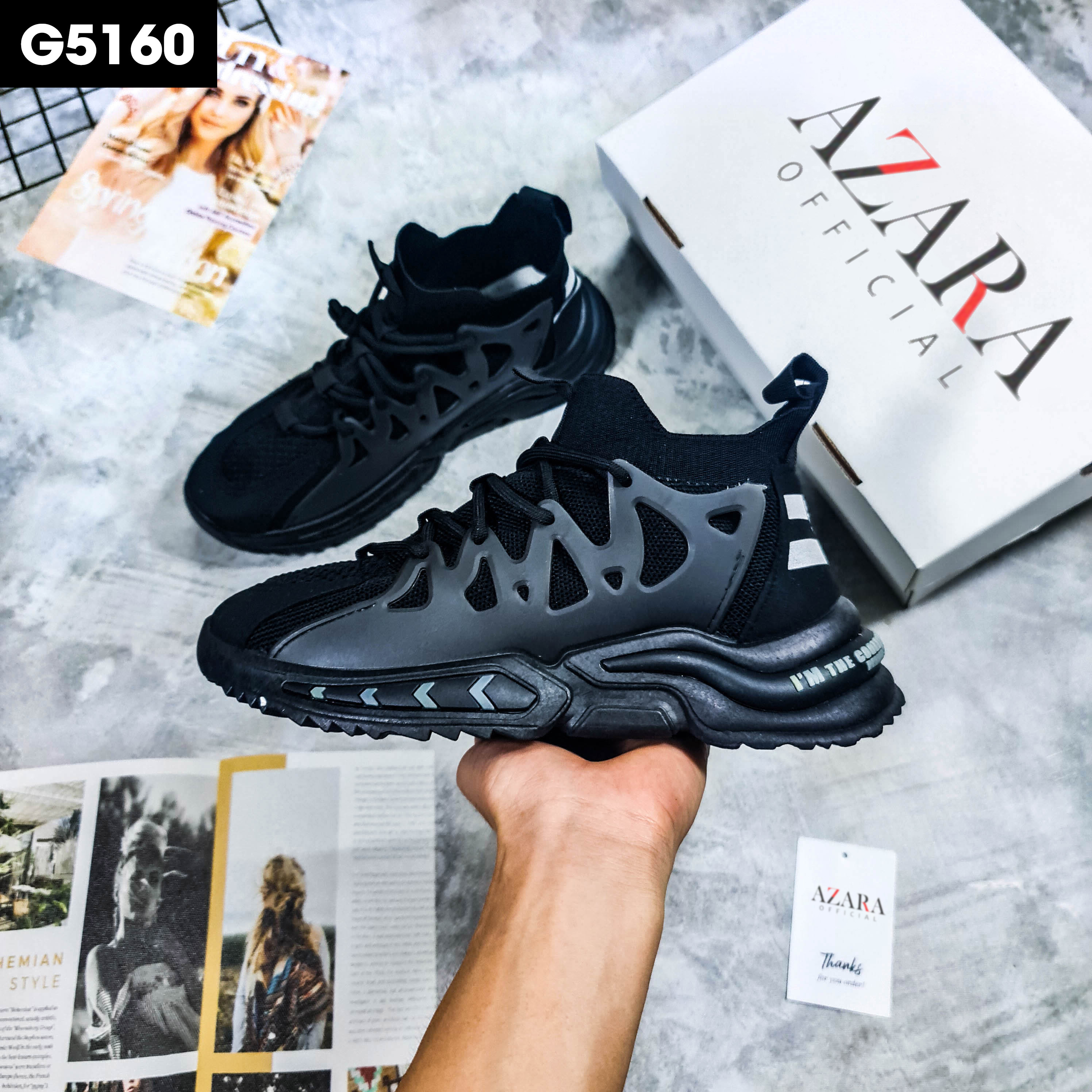 Giày Thể Thao Nam AZARA- Sneaker Màu Xám - Đen, Giày Thể Thao Cao Cổ, Thoải Mái - G5165