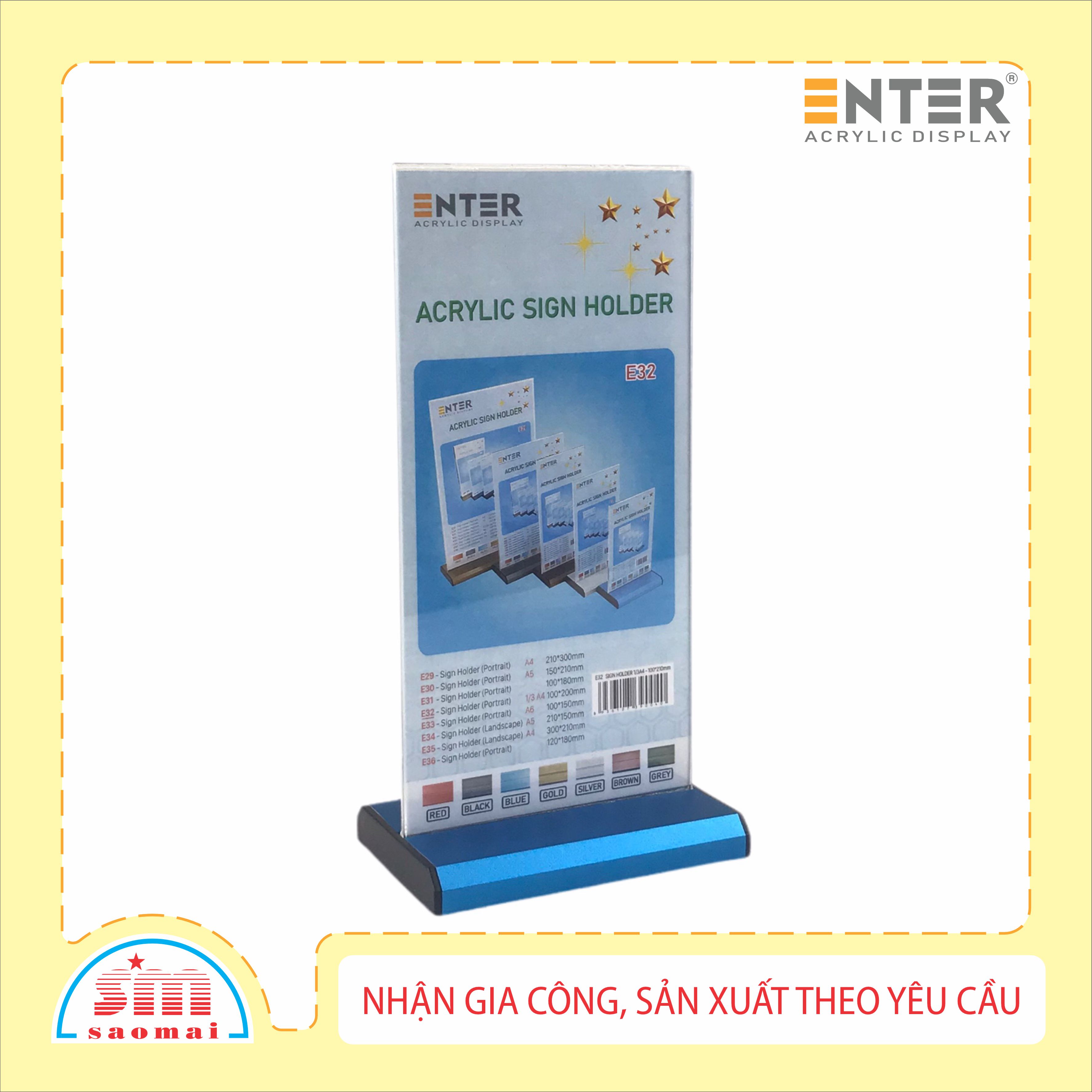 Kệ 2 mặt mica Enter E32 LR 10x21cm đế nhôm 1/3 A4