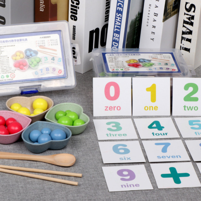 Đồ chơi gỗ Montessori bộ gắp hạt số đếm cho bé