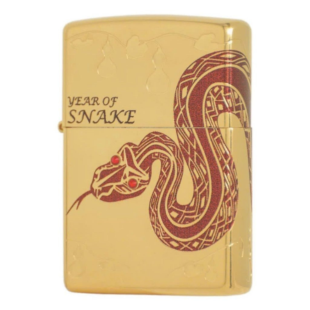 Bật lửa Zippo Year of the Snake 2025 - Phiên Bản Giới Hạn Châu Á (1000 Bản), Mạ Vàng Gold Plating Xước Bụi Khảm Đỏ Cao Cấp