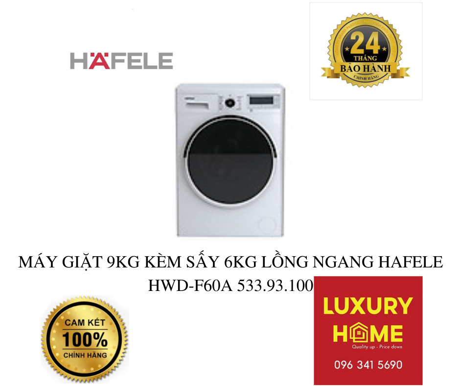 MÁY GIẶT 9KG KÈM SẤY 6KG LỒNG NGANG HAFELE HWD-F60A 533.93.100 - Hàng chính hãng