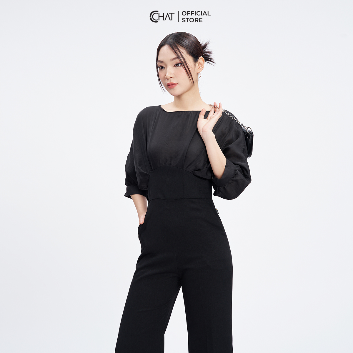 Jumpsuit Nữ  Kiểu Phối Ly Thân Trước Chất Tuytsi Cao Cấp Mềm Mịn 53JDS8002ST