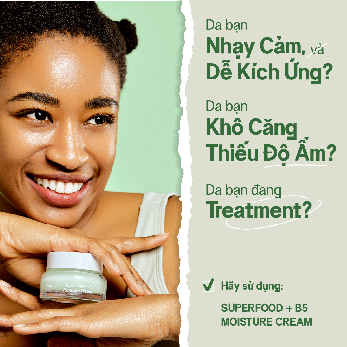 Kem Dưỡng Ẩm Thuần Chay Siêu Phục Hồi Da Nhạy Cảm Vegick Superfood + B5 Moisture Cream 50ml