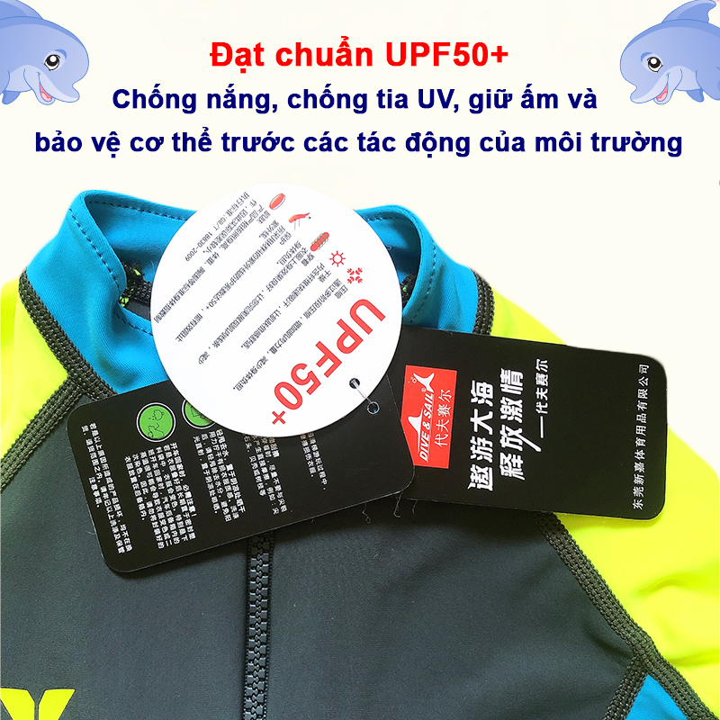 Đồ bơi cho bé dài tay cao cấp chống nắng và tia UV toàn thân cho bé trai bé gái từ 3 đến 11 tuổi – DB014