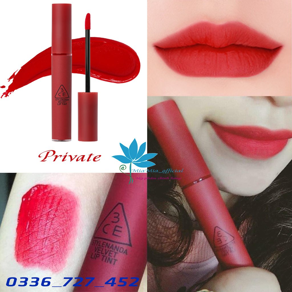 Son 3CE Velvet Lip Tint Private – Màu Đỏ Lạnh Tôn Da [CAM KẾT NHẬP KHẨU CHÍNH HÃNG 100%]