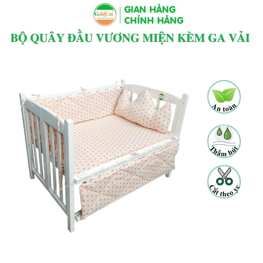 Bộ Quây Cũi Cho Bé Kèm Ga GOLDCAT QDVM Thiết Kế 1 Đầu Vương Miện, Chất Vải Thô Lụa Dùng Cho Mọi Loại Cũi