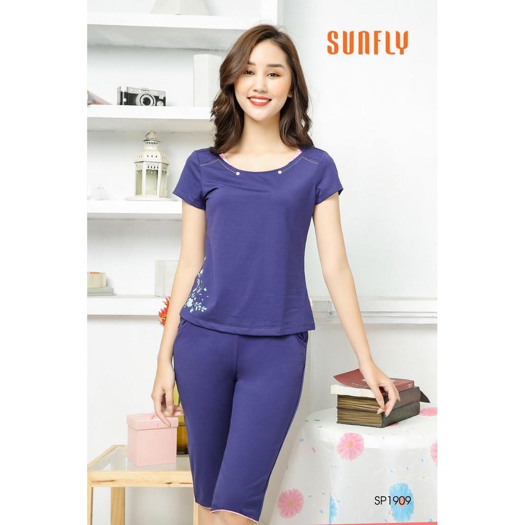 Bộ mặc nhà SUNFLY chất cotton áo cộc quần ngố SP1909