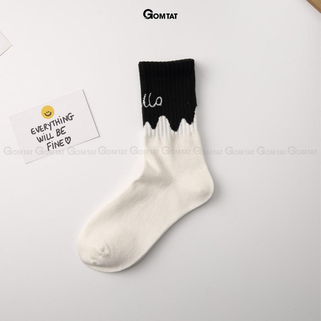 Tất nam nữ cổ cao cao cấp mẫu Hello, vớ cao cổ unisex chất liệu cotton mềm mại thoáng mát êm chân - CAO2CO-ZHU-6001-1DOI