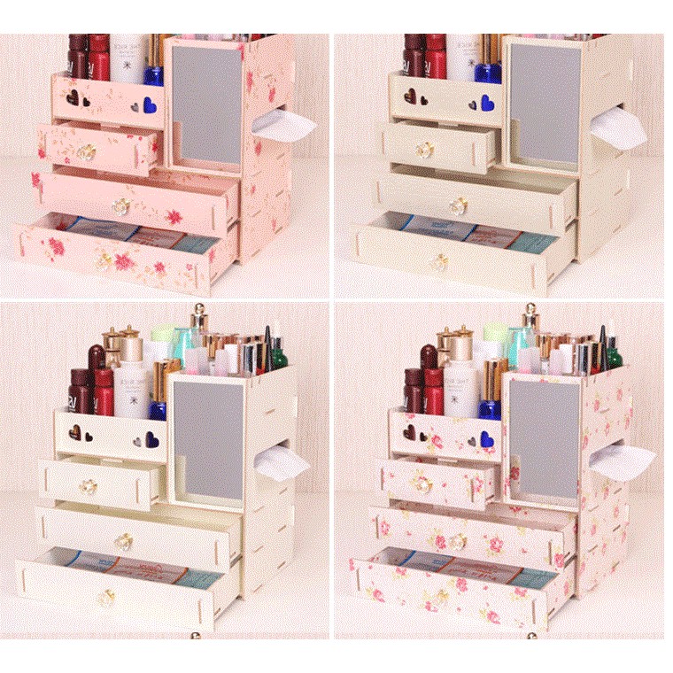 Hộp Đựng Mỹ Phẩm 4 Ngăn Có Gương 28cm