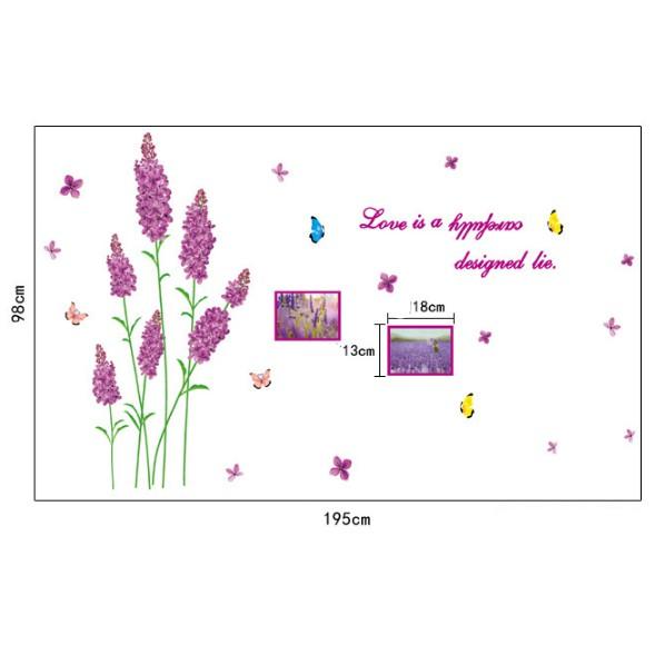 Decal trang trí tường Hoa LAVANDER Tím có khung ảnh