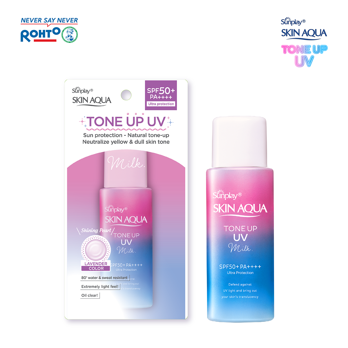 Sữa chống nắng nâng tông Skin Aqua Tone up Lavender cho da tối màu & da vàng Sunplay Skin Aqua Tone Up UV Milk Lavender SPF 50+ PA++++ 50g