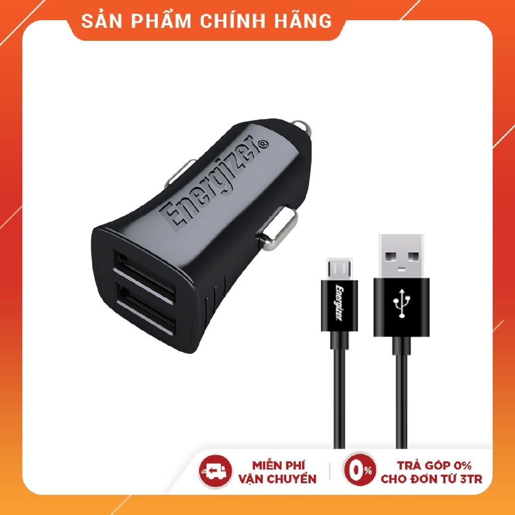 Sạc ô-tô Energizer 2.4A 2USB màu đen kèm cáp USB-C2.0 - DCA2BHC23 - Hàng chính hãng