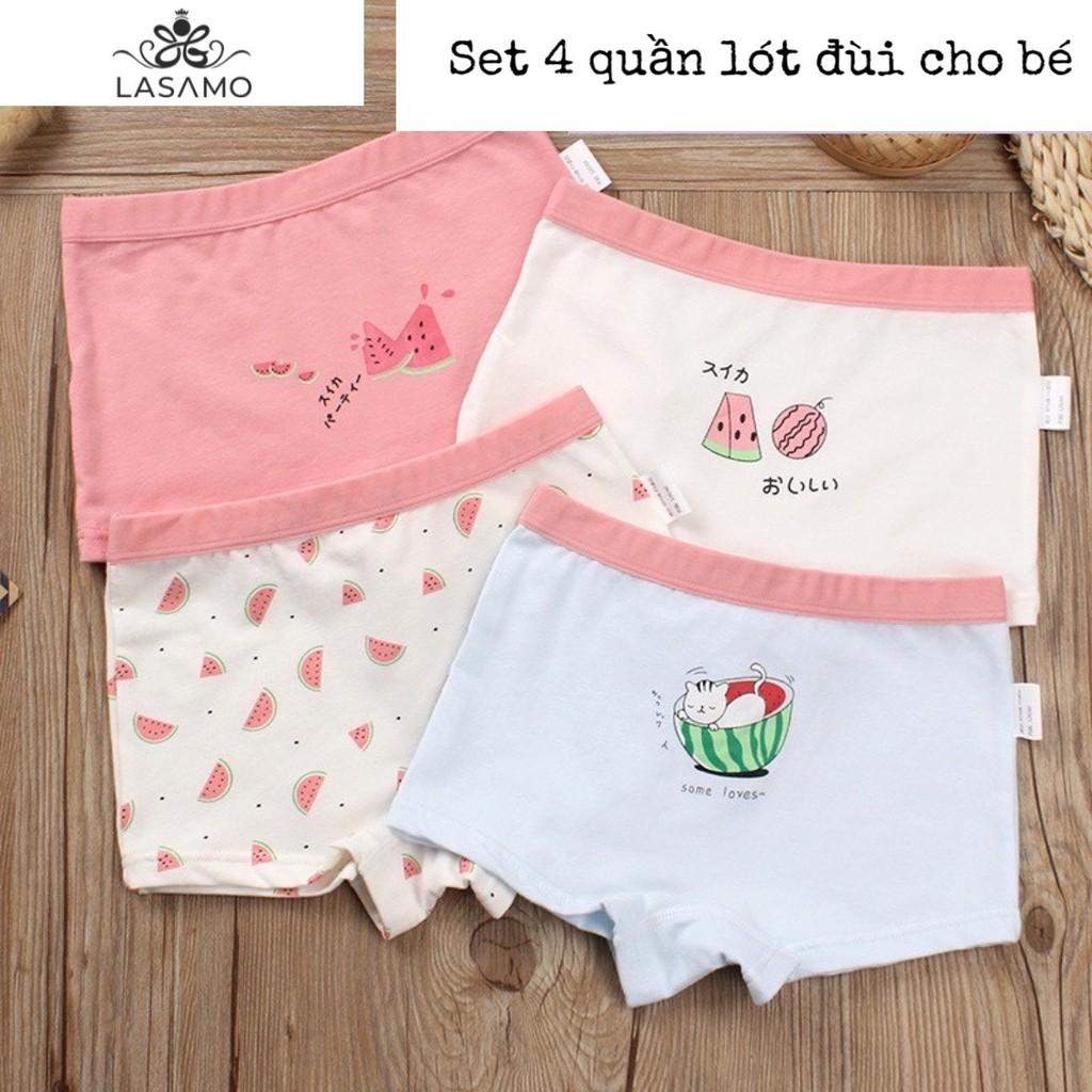 Set 4 chiếc quần chip bé gái, quần lót cho bé gái cotton cao cấp họa tiết Dưa hấu dễ thương hãng LASAMO mã QLB004