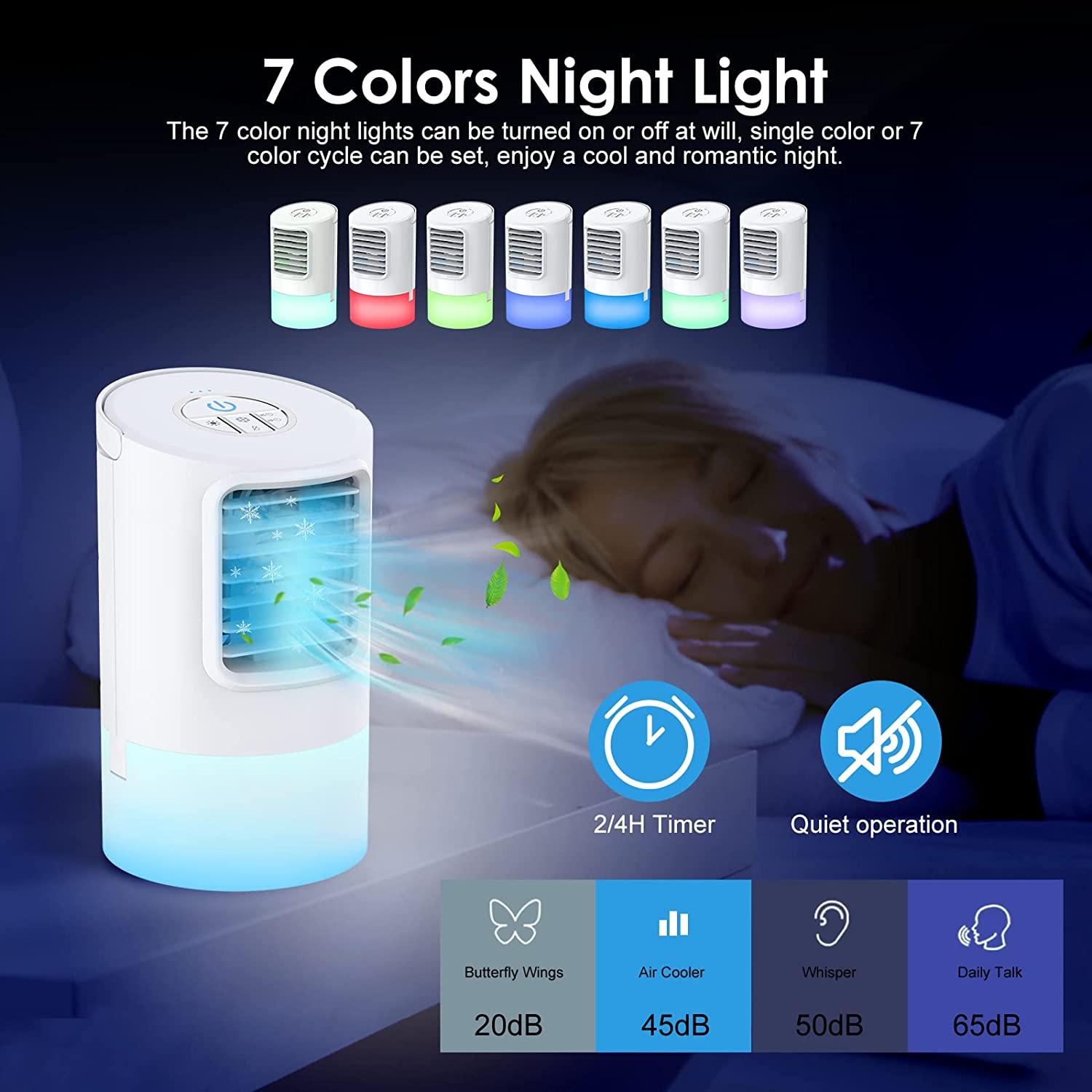Máy điều hòa cơ động, máy lạnh 3-trong-1, quạt, máy tạo ẩm, máy điều hoà xách với bình nước 400ml, 3-Speed, 2/4-giờ đồng hồ hẹn, máy điều hòa cá nhân với đồng hồ màu