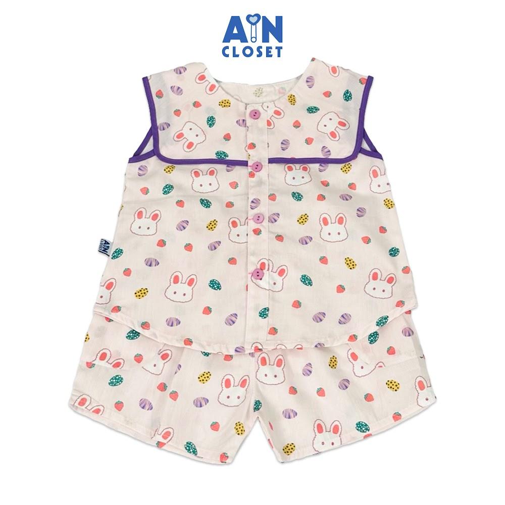 Bộ quần áo Ngắn bé gái họa tiết Thỏ Tím Lông Xù cotton - AICDBGEDVZUQ - AIN Closet