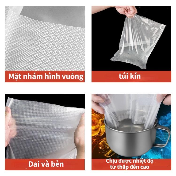 Túi Hút Chân Không Đựng Thực Phẩm Một Mặt Nhám Dạng Cuộn, Cuộn Túi Ép Chân Không Dài 500cm Full Size
