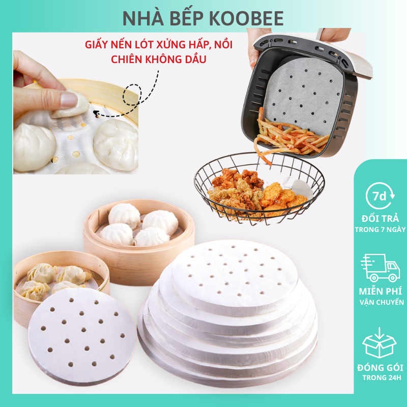 Giấy nến cho nồi chiên không dầu cắt sẵn đục lỗ chống dính chịu nhiệt - Giấy lót bánh bao lót xửng