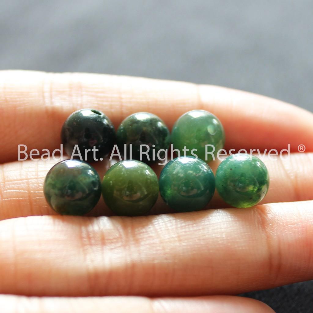 [1 Hạt] 8MM Đá Mã Não Rêu, Moss Agate Xanh Lá Tự Nhiên, Mệnh Hoả, Mộc, Vòng Tay Phong Thuỷ, Chuỗi Hạt - Bead Art (1)