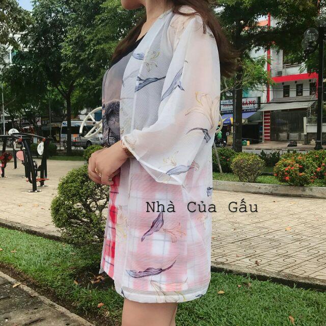 Áo khoác kimono vải voan hoa loa kèn