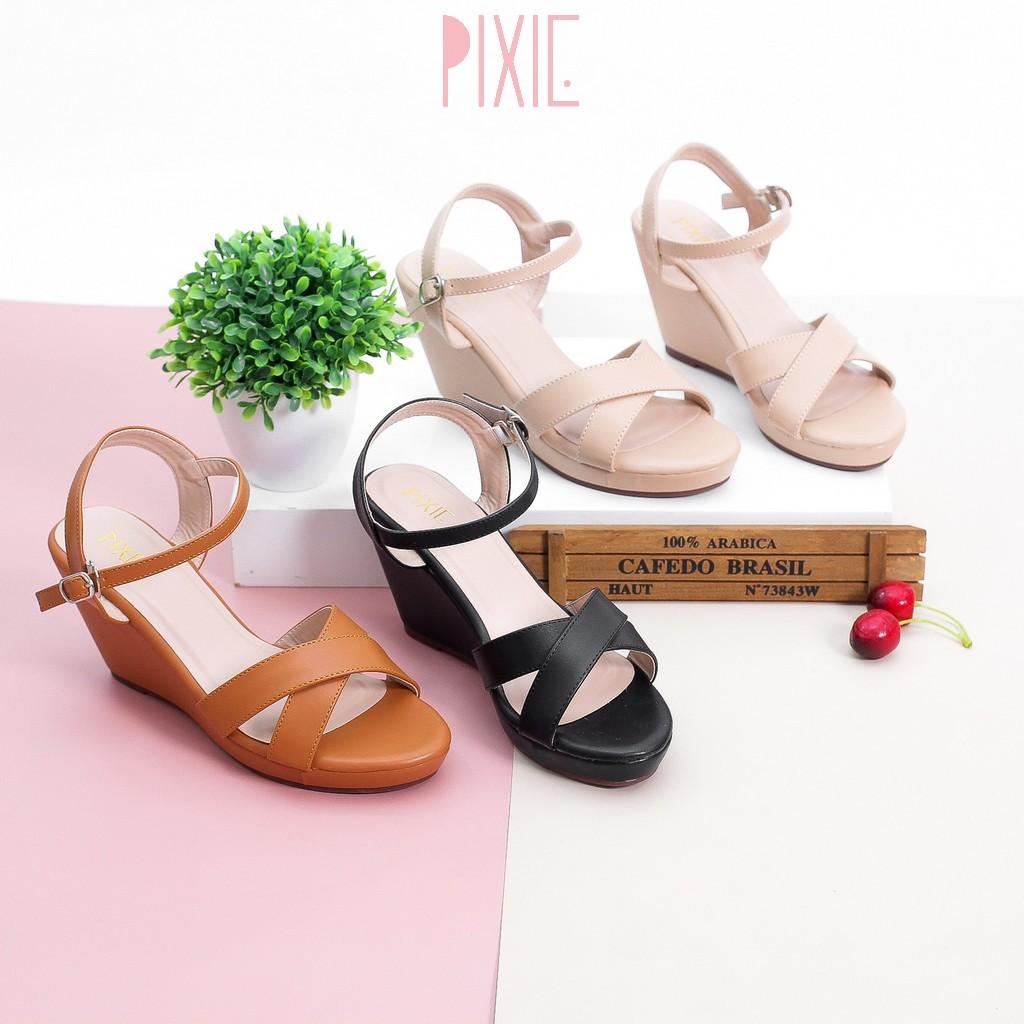 Giày Sandal Đế Xuồng 7cm Quai Chéo Màu Nâu Pixie P207