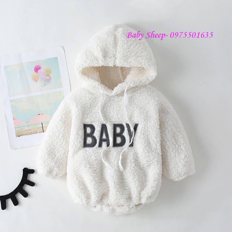 Bán ChạyTrẻ Em - Áo lông cừu cao cấp có mũ trùm đầu bé trai và bé gái thêu chữ BABY