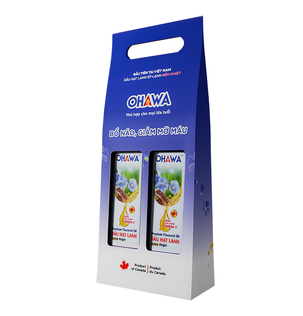 (Set 2 chai) - Dầu hạt lanh ép lạnh bền nhiệt OHAWA - Nhập khẩu Canada - Giàu Omega 3 - Hữu cơ - Lành mạnh - Phù hợp Eat Clean, Trộn salad - Cho bé ăn dặm - Chai 500ml