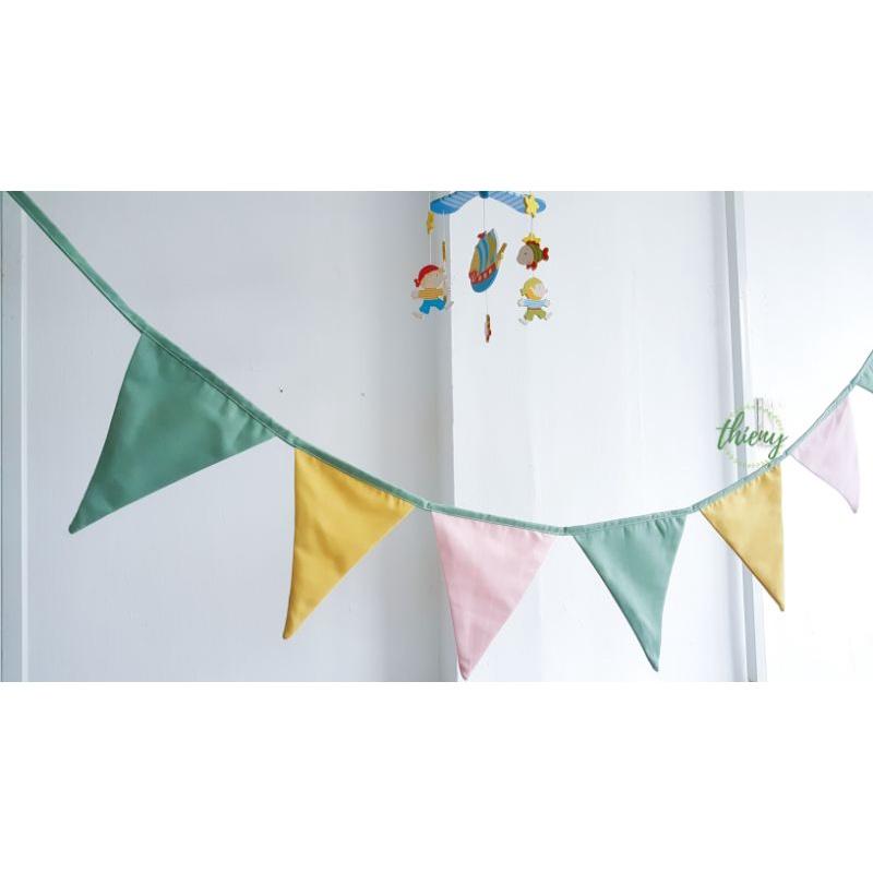 Dây cờ tam giác vải màu xanh vàng hồng, xịn may đẹp, dài 2,2m, trang trí Decor Sinh nhật