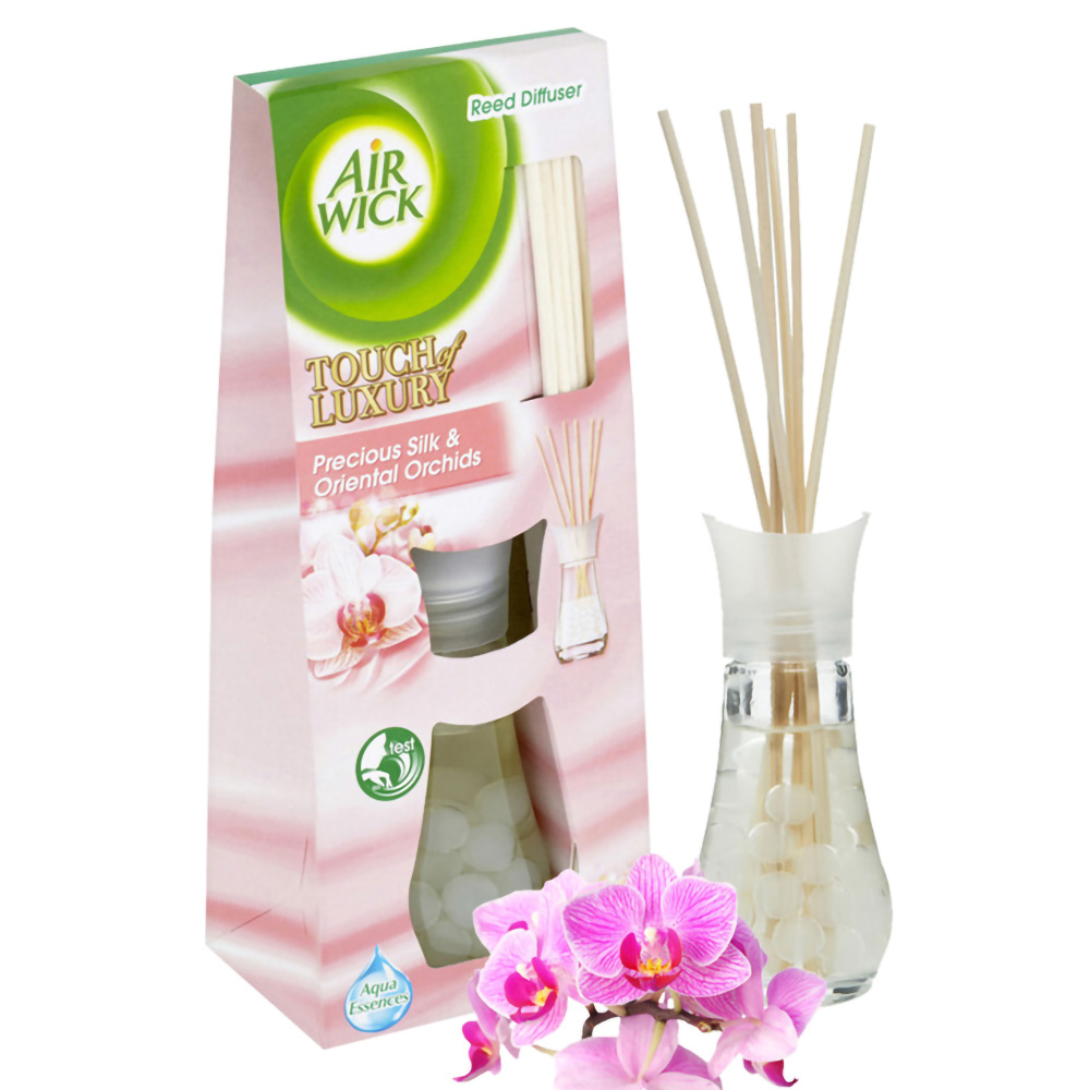 Bộ khuếch tán tinh dầu que mây Air Wick Precious Silk &amp; Oriental Orchids 30ml QT06522 - lụa, hoa phong lan