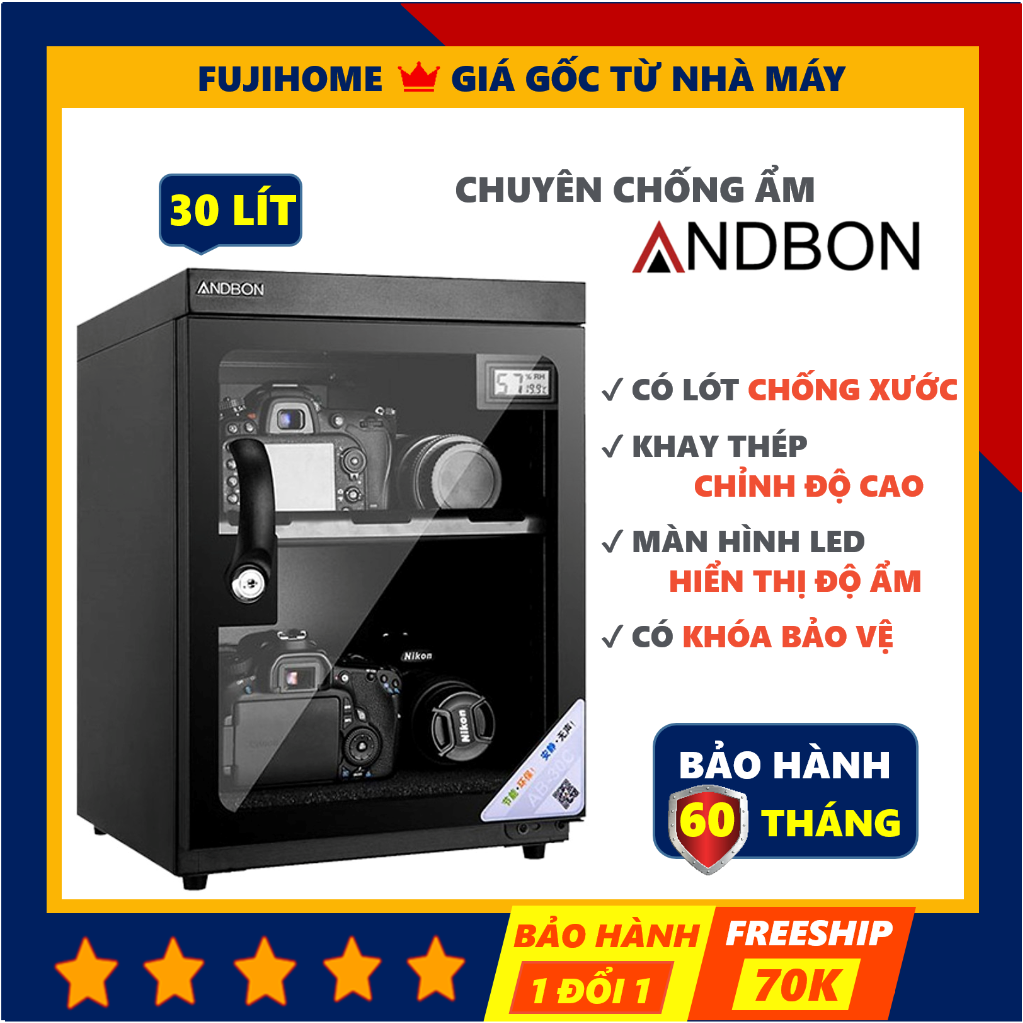 Tủ chống ẩm máy ảnh 30 lít Andbon chính hãng, Tủ hút ẩm đựng máy ảnh 30l hai ngăn  tiết kiệm điện có xốp chống nước dry cabinet - Hàng Nhập Khẩu