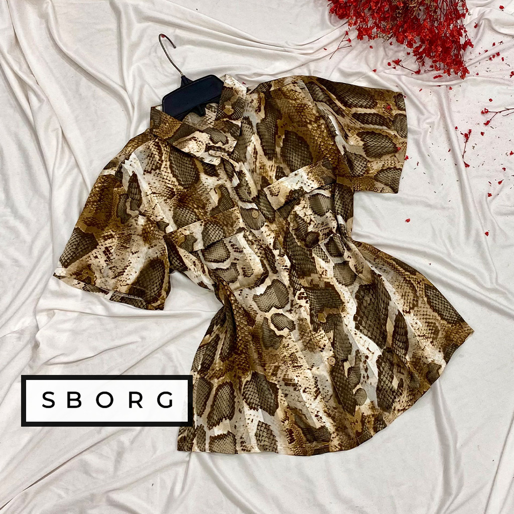 Áo sơ mi nữ SBORG áo thời trang nữ tay ngắn trẻ trung năng động chất lụa giấy mềm mịn họa tiết trendy cute dễ phối đồ sang trọng thanh lịch cho phái nữ freesize dưới 60kg quà tặng vợ