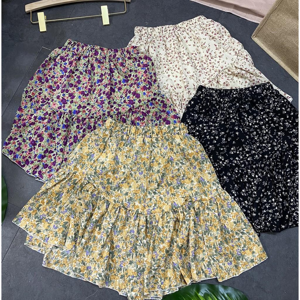 Chân Váy Hoa Nhí Phong Cách Vintage Chất Vải Voan Nhật 2 Lớp - Chân Váy Ngắn Họa Tiết Hoa Nhí Cạp Chun 2 Lớp CV17