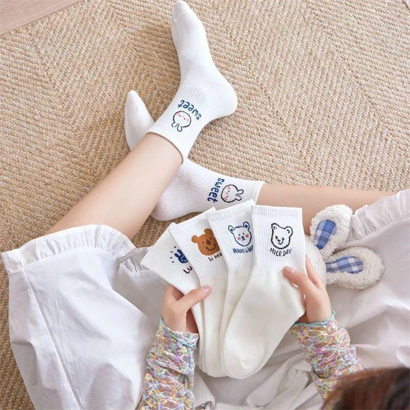 05 đôi Tất vớ hoạt hình Miumiu cổ cao phong cách Hàn Quốc cho nam nữ