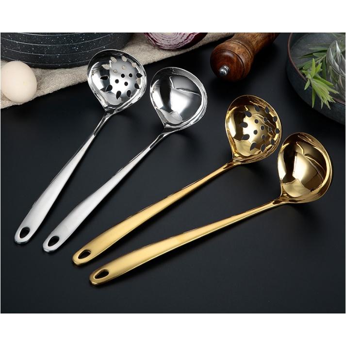 Cặp vá canh lổ inox 304 trắng & vàng titan cao cấp dài 27cm x lớn 7,5cm, môi xịn 2022