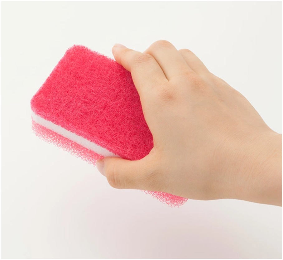 Combo bát nhựa tròn họa tiết hoa anh đào Ø11×6.5cm + miếng bọt biển nhà bếp - made in Japan