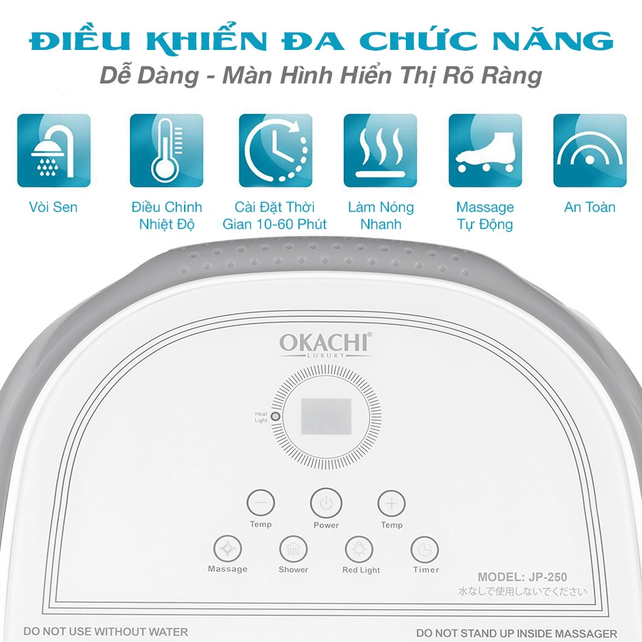 Bồn ngâm chân thải độc massage OKACHI JP-250 cao cấp, đèn hồng ngoại, làm ấm nước lưu thông máu