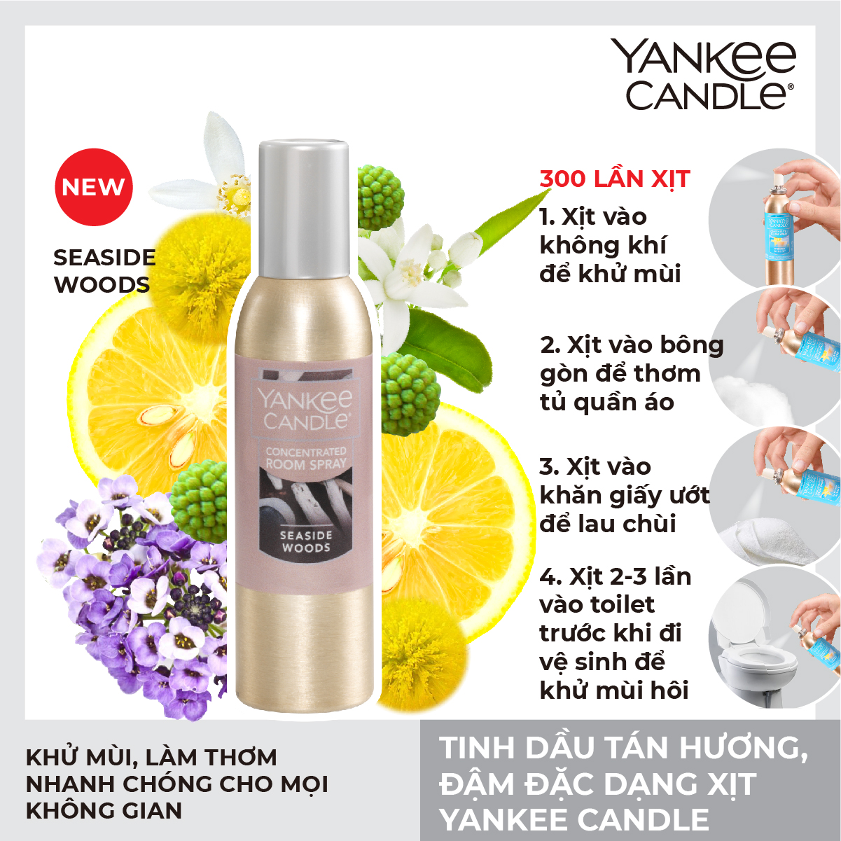 Tinh dầu tán hương đậm đặc, dạng xịt Yankee Candle - Seaside Woods