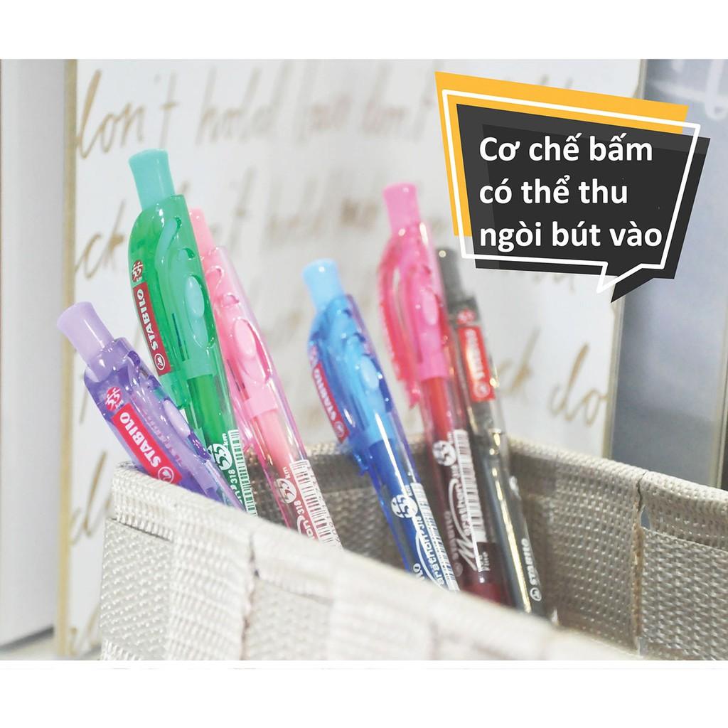 Hộp 10 cây bút bi bấm STABILO Marathon 318F 0.7mm màu xanh + 3 Ruột bút bi BP318R Fine xanh (BP318/10-BUG)