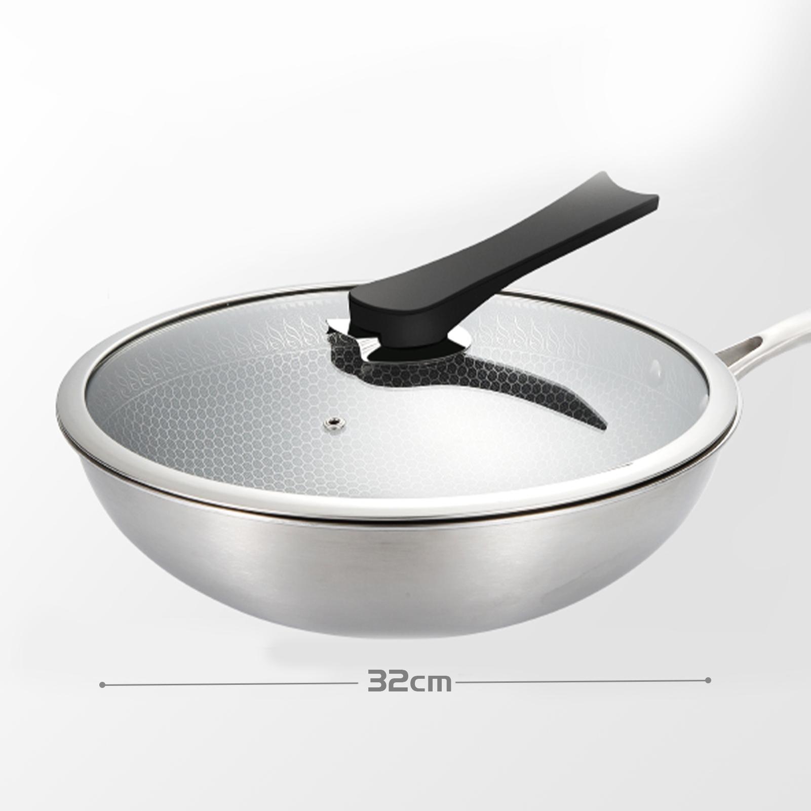 Chảo chống dính có nắp, đáy phẳng, được làm bằng thép không gỉ 304 cao cấp, dễ dàng vệ sinh