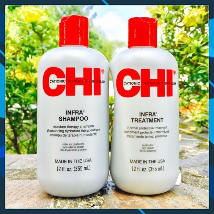 [+Tặng mũ trùm] Cặp dầu gội xả CHI Infra shampoo &amp; treatment siêu mượt cho tóc khô hư tổn (xám) USA 355ml