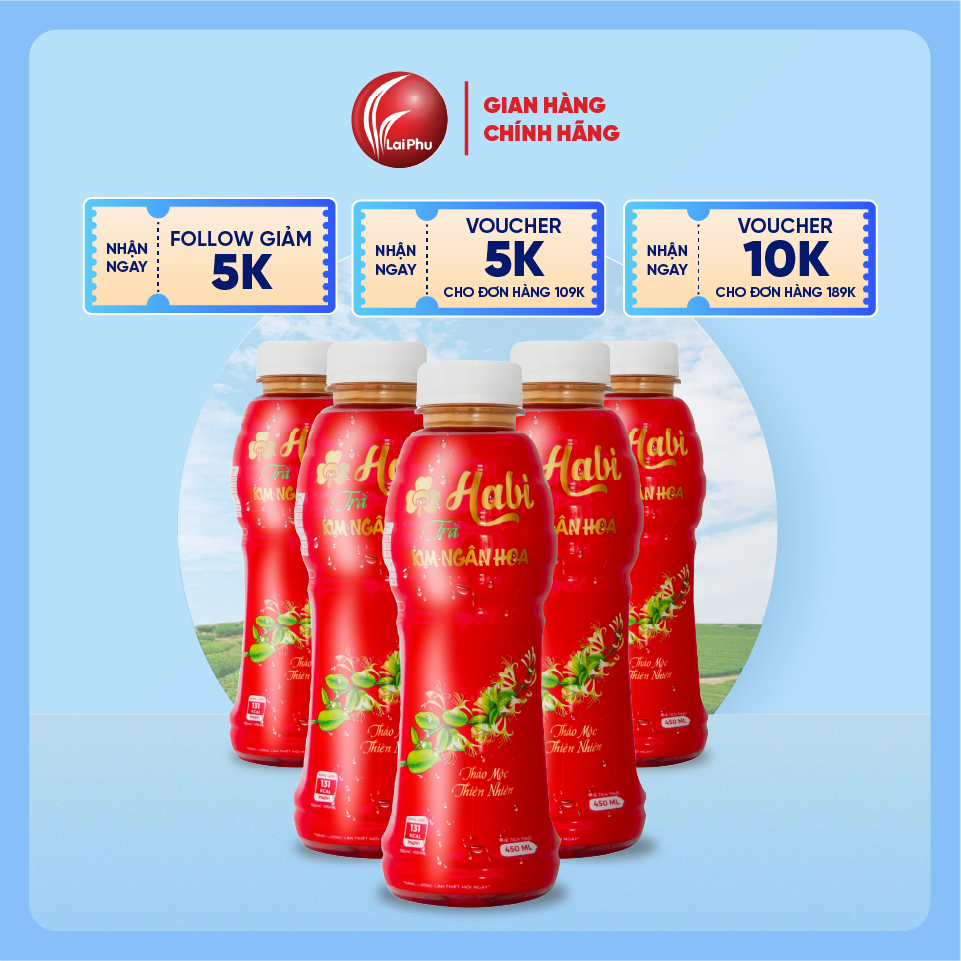Trà Thảo Mộc Kim Ngân Hoa Habi Chai 450ml - Lốc 6 Chai