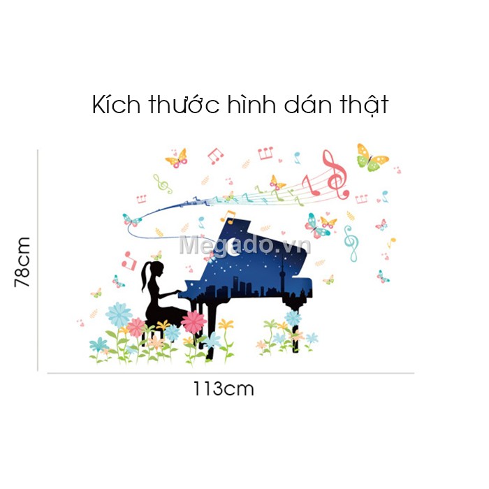 Decal dán tường Hươu xanh và cô gái đánh đàn - HP511