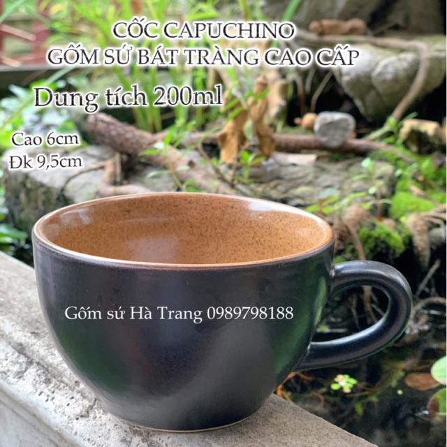Cốc cafe Capuchino gốm sứ Bát Tràng cao cấp không chì Men đen lòng nâu gốm hạt tiêu