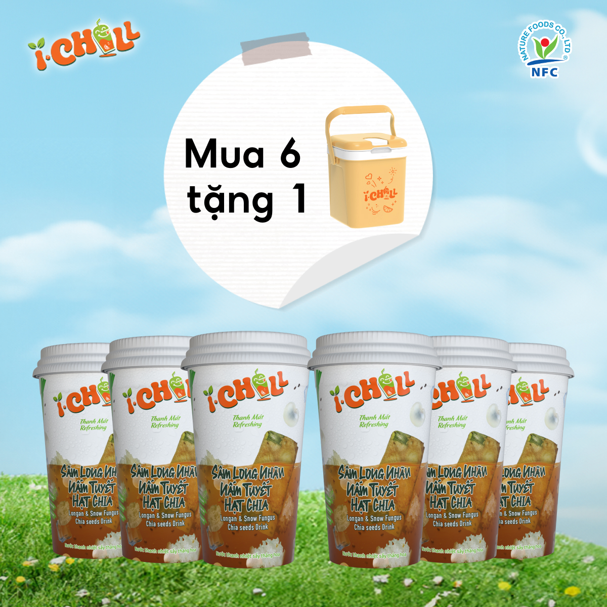[COMBO 6 LY] iChill Sâm Long Nhãn Nấm Tuyết Hạt Chia Nước Thanh Nhiệt Sấy Thăng Hoa Từ Trái Cây Tự Nhiên