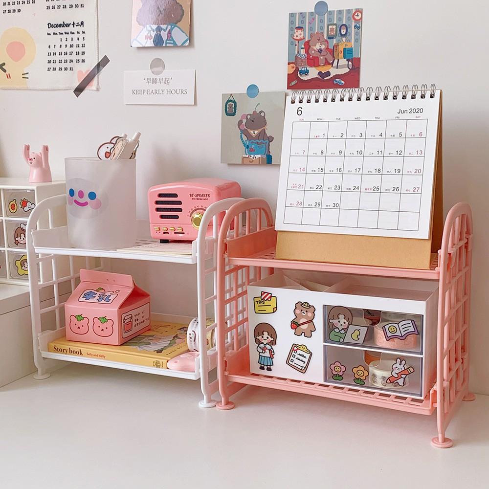 Kệ Nhựa Để Bàn Mini , Để Đồ Dùng Học Tập & Đựng Mỹ Phẩm 2 Tầng , Đồ Trang Điểm Cực Dễ Thương